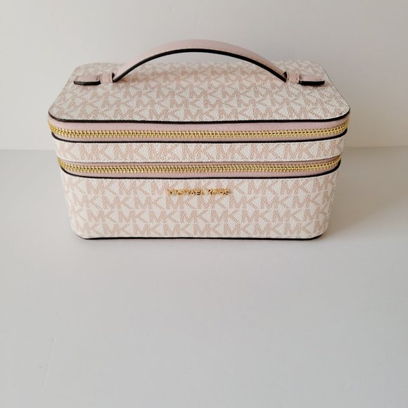Michael Kors Handbags - Michael Kors Jet Set Travel Double Zip Travel Optic White Rose Gold MK Logo